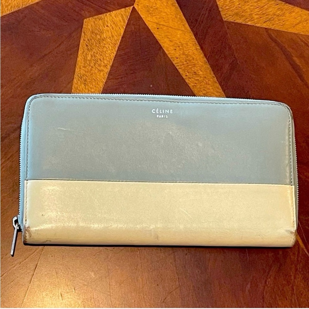 Celine long wallet leather bicolor zip wallet